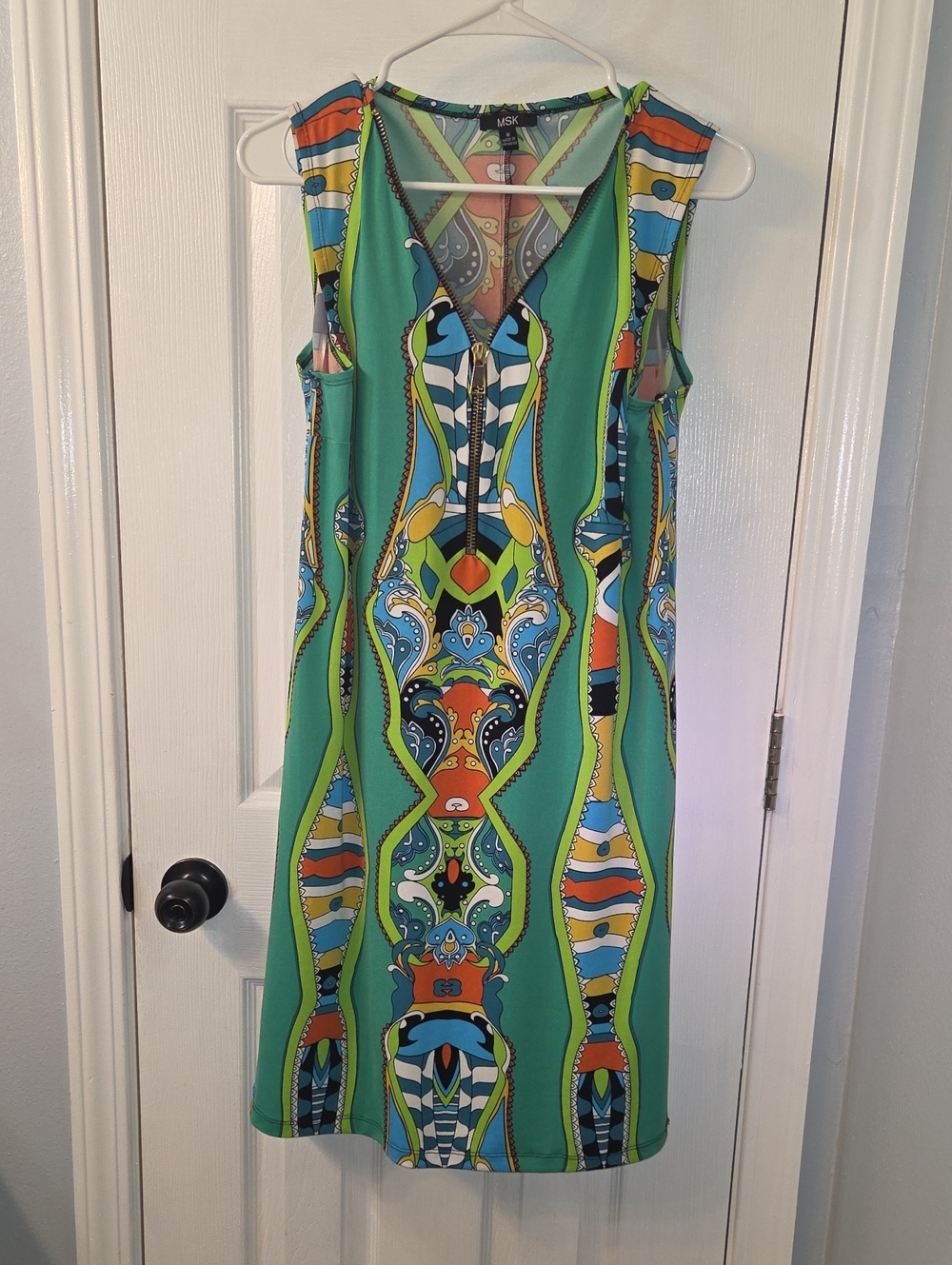 MSK Vibrant Green Multicolor Printed V-Neck Sleeveless Dress